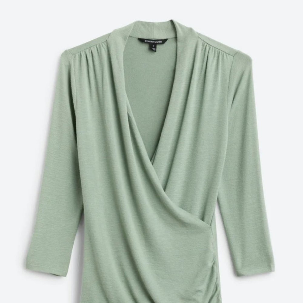 41 HAWTHORN Henri Surplice Wrap Ruched Knit Top